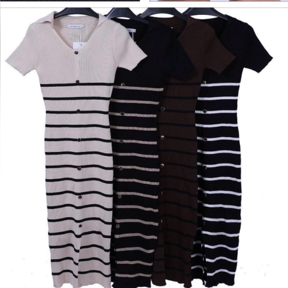 NEW Striped Knit Dress Faux Button-Down NWT Multiple Colors Available - Picture 3 of 4